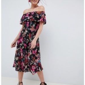 ASOS Bardot Black floral midi dress
